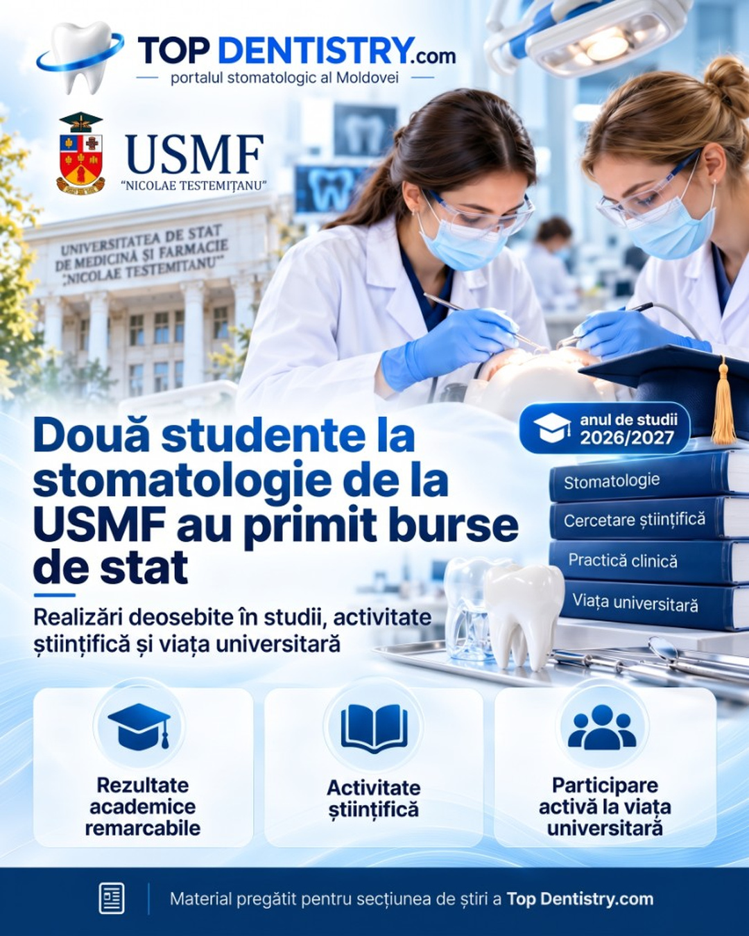 Două studente la stomatologie de la USMF Nicolae Testemițanu au primit burse de stat