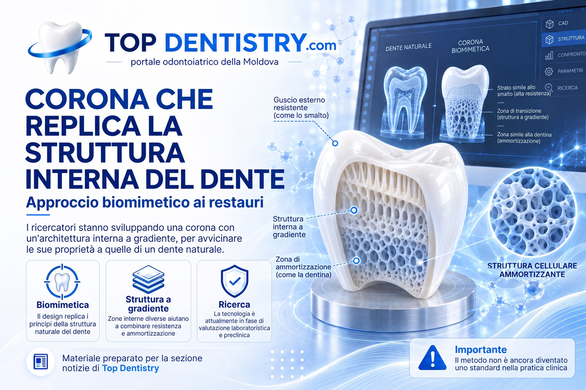 Corona con struttura interna a gradiente che imita il dente naturale