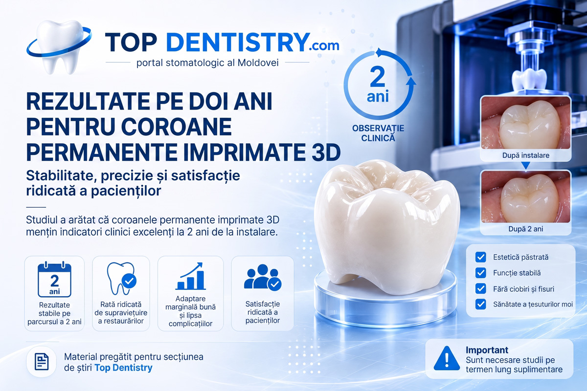 Coroane permanente printate 3D după doi ani în cavitatea orală