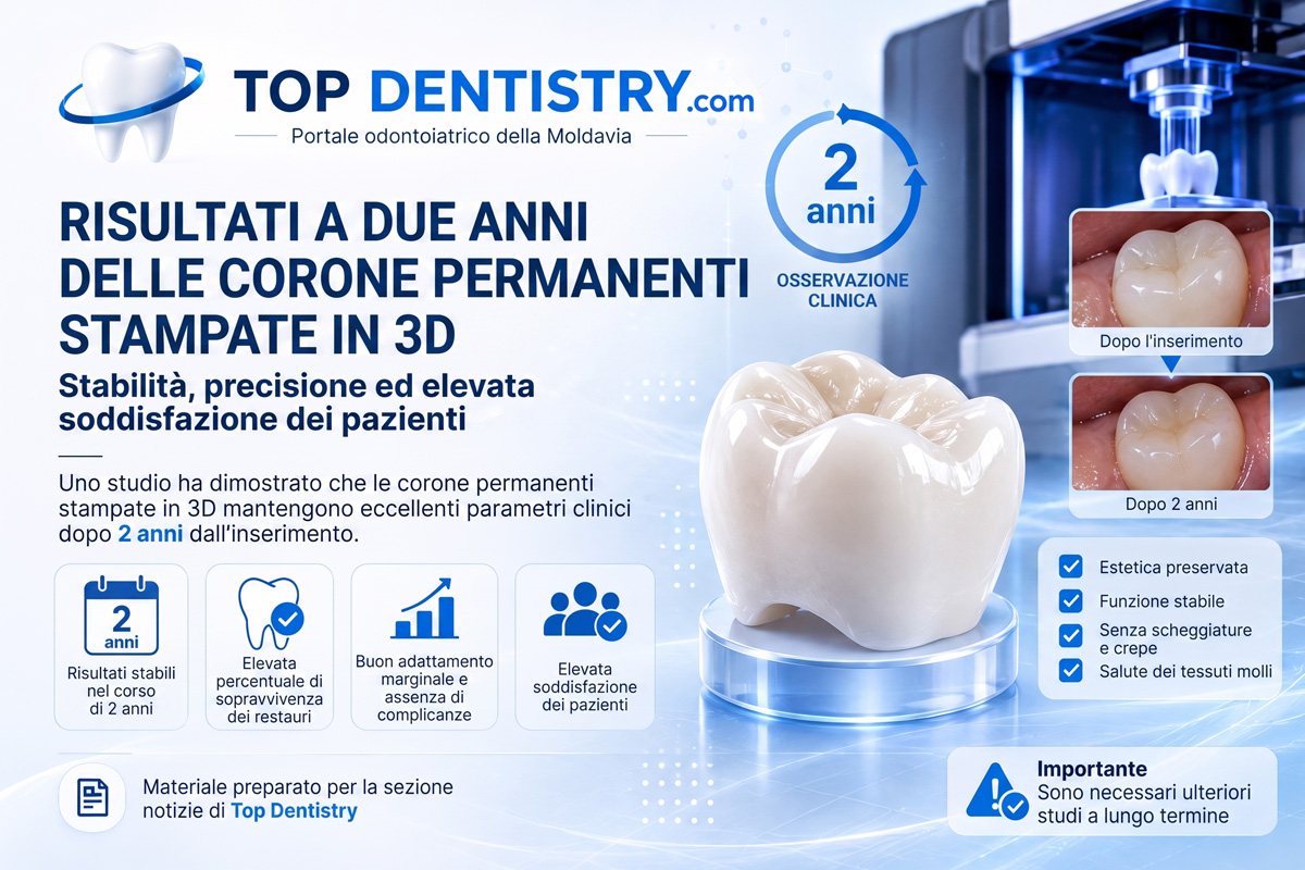 Corone permanenti stampate in 3D dopo due anni in cavità orale