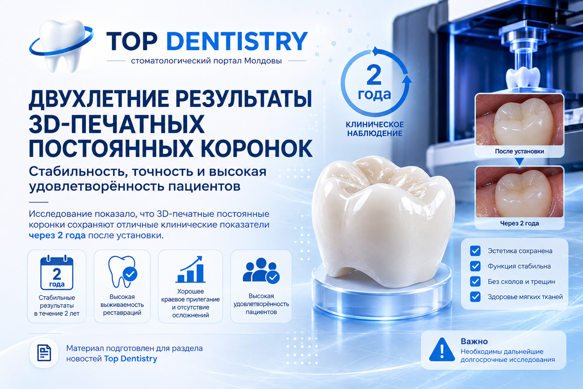 Постоянные 3D-печатные коронки после двух лет в полости рта