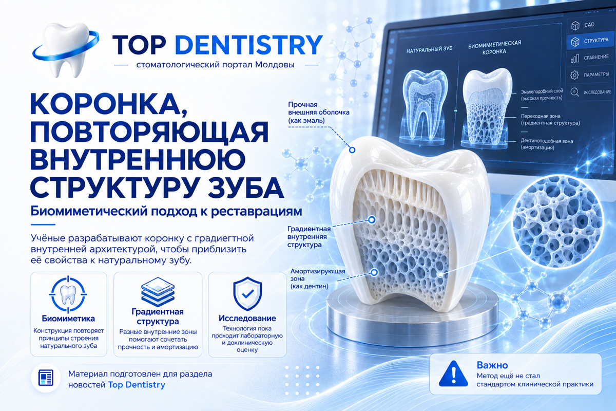 Коронка с градиентной внутренней структурой, имитирующей натуральный зуб