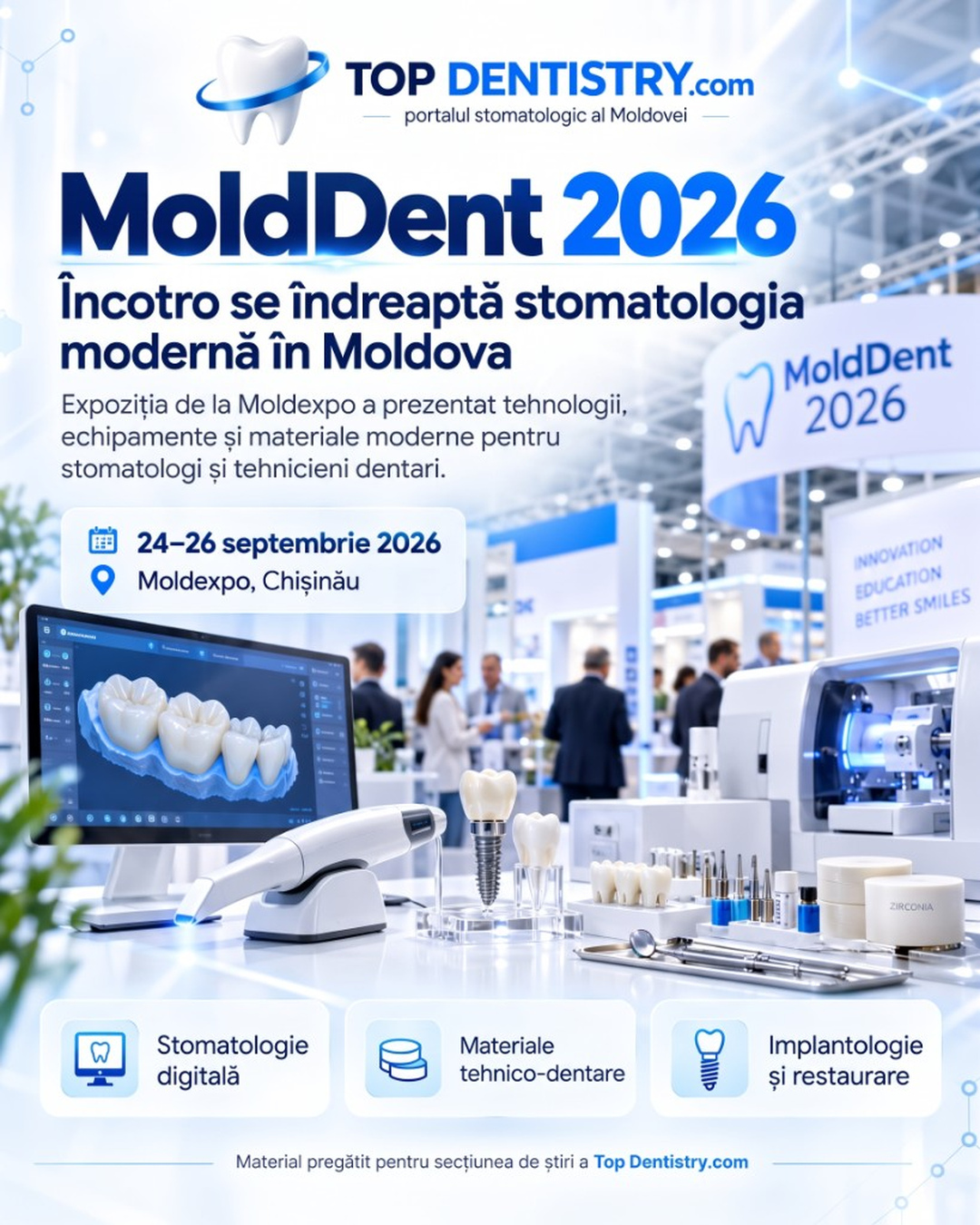 Expoziția MoldDent 2026 la Moldexpo: stomatologie digitală, materiale și implantologie