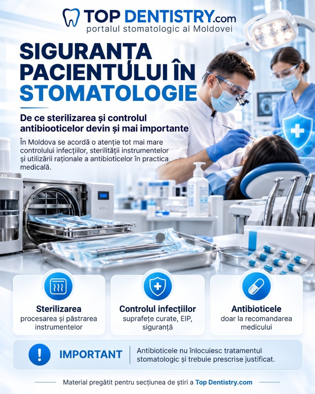 Siguranța pacientului în stomatologie: sterilizarea instrumentelor și controlul antibioticelor